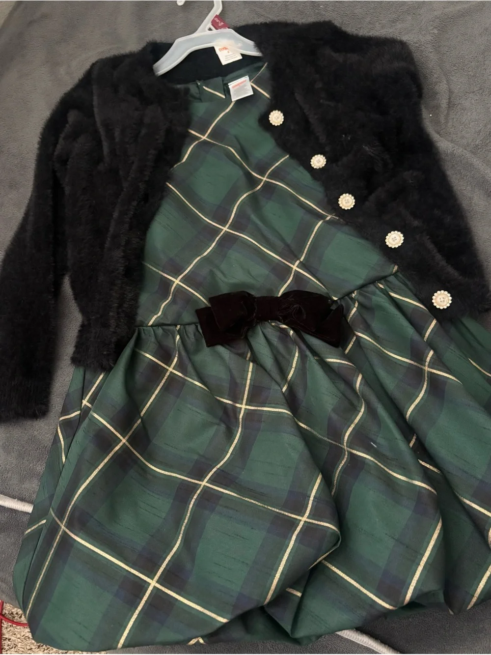 Gymboree Green Plaid Taffeta Holiday Dress with Black Bow
